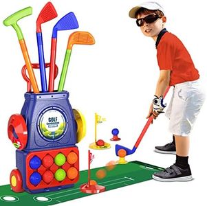 QDRAGON Kids Golf Clubs, Toddler Golf Set with 8 Balls, Putting Mat, 4 Golf Sticks, 2 Practice Holes and Golf Cart with Wheels, Indoor Outdoor Sport Toys for Boys Girls Ages 2 3 4 5+