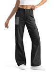 Moosehill Women's-Cargo-Hiking-Pants-High-Waisted Wide Leg Water Resistance Lightweight Stretch for Work Casual Outdoor (Black, 6)