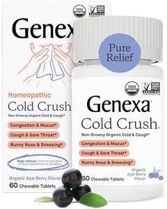 Genexa Cold Crush | Multi-Symptom Cough & Cold Relief for Adults | Delicious Organic Acai Berry Flavor | Certified Organic & Non-GMO | Homeopathic Remedy Made Clean | 60 Chewable Tablets