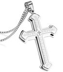 Gleamart Silver Cross Pendant Necklace Stainless Steel Religious Necklace Bible Necklace for Women Men