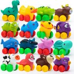 JOYIN 18 Pcs Animal Cars, Soft Rubber Car Set Toy, Baby Mini Toy Vehicles, Bath Toy Car for Boys and Girls, Babies Christmas Birthday Gift, Summer Beach and Pool Activity, Party Favors for Kids