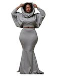 Aro Lora Womens Casual Cowl Neck Long Sleeve Crop Top Bodycon Mermaid Maxi Skirt Set 2 Piece Dress Outfit, Grey, Small