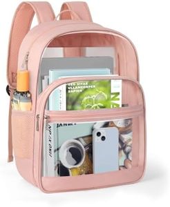 KIMNERPU Clear Backpack, Heavy Duty Transparent Bookbag for School, Fabric & PVC Transparent Backpack with Reinforced Strap for Women Men, Capacity Clear Bag for College, Travel, Security, Pink