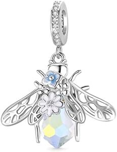 GNOCE Flowers on Bee Pendant Charms 925 Sterling Silver with Shiny Artificial Crystal Dangle Charm For Women Mother's Day Gifts Fits All Bracelet Necklace