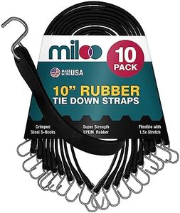 Rubber Bungee Cords with Hooks Made in USA 10 Pack 10" Long EPDM Rubber Tie Down Straps Heavy Duty Outdoor with Crimped Metal Hooks, Tarp Straps for Flatbed Trailers, Cargo Control, Tarps and more