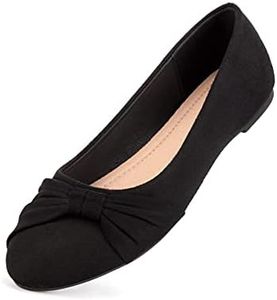 MaxMuxun Women's Black Flats Shoes Faux Suede Round Toe Ballet Dressy Flats Comfortable Slip On Walking Shoes Size 9