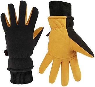 OZERO Winter Thermal Gloves for Men Women, Cold Proof Warm Glove for Driving, Cycling, Hiking, Skiing - Deerskin Suede Leather Gloves, Water-resistant Windproof, Tan-Black Medium