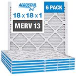 Aerostar 18x18x1 MERV 13 Pleated Air Filter, AC Furnace Air Filter, 6 Pack (Actual Size: 17 3/4" x 17 3/4" x 3/4")