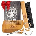 Viking Revolution Beard Brush For Men & Beard Comb - Natural Boar Bristle Brush And Dual Action Pear Wood Beard Combs For Men With Velvet Travel Pouch - Great Gifts For Men