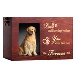 Pet Memorial Urns for Dog or Cat Ashes, Large Wooden Funeral Cremation Urns with Photo Frame, Memorial Keepsake Memory Box with Black Flannel as Lining, Loss Pet Memorial Remembrance Gift