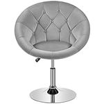 costoffs Adjustable Armchair Cozy Velvet Vanity Chair with 360 Degree Swive Large Base Barstool Living Room Tub Chair Accent Chair for Dressing Room Bedroom Lounge, Grey