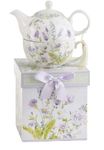 Delton 5.8" Porcelain Tea for One, Lavander Rose