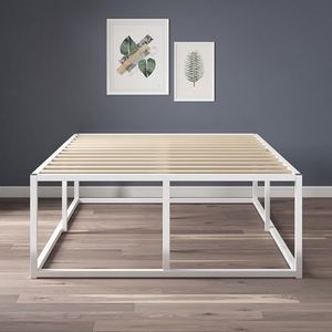 Zinus Double Bed Frame - 45cm High Bed Base | White | Industrial Metal Steel