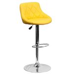 Flash Furniture Contemporary Yellow Vinyl Bucket Seat Adjustable Height Footrest Bar Stool with Chrome Base