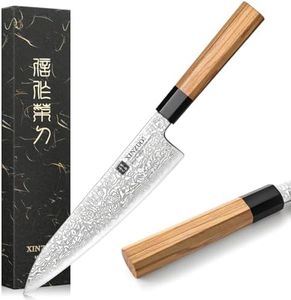 XINZUO 8.5 Inch Damascus Steel Chef Knife, Japanese Style Kitchen Knife Professional Damascus Cooking Knife for Cutting Meat and Vegetables-Olive Wood and Black Buffal Horn Handle-with Gift Box