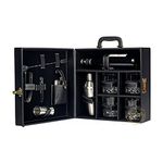 Abrazo Leatherette Portable Bar Set with 4 Whiskey Glasses, Cocktail Shaker & Bar Tools - Black Premium Bar Kit with Stainless Steel Accessories | Bartender Kit & Mini Bar for Drinks @ Home