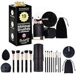 Glamtastik® Professional Makeup Brushes | 19 PC Makeup Brush Set | Vegan Cosmetic Kit with Kabuki Make up Brushes Beauty Blender Makeup Remover Pad Makeup Brush Cleaner Brush Case Gift Set UK Brand