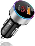 [2024 latest model]BELIYO car usb charger 2 port fast charge [QC3.0+PD 30W] 36W/2.4A voltage display meter cigarette lighter socket USB cigar socket USB fast charging car charger(Silver)