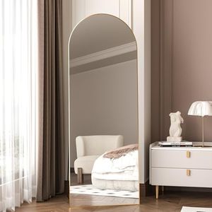 CASSILANDO Specchio per tutto il corpo, 162 x 53 cm, telaio in lega di alluminio, specchio da pavimento, specchio intero con supporto, grande da parete in camera da letto, spogliatoio, specchio (oro)