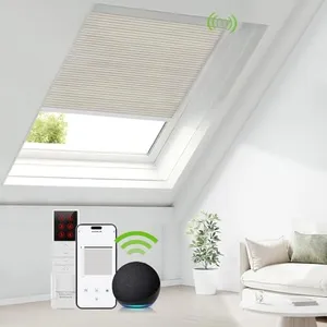 ZSTARR Motorized Skylight Shades Cellular Honeycomb Electric Blinds with Solar Panel Cordless Rechargeable Shades with Remote for Roof Inclined Plane Room Custom Size (LF Printed Taupe)
