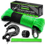 TYT Off-Road Winch Rope Kit - 3/16''x50', 8500 Lbs Synthetic Cable with Protective Sheath, Heavy-Duty Hook, Safety Pull Strap & Rubber Stopper Ideal for 4WD ATV UTV Vehicles (Green)