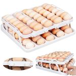 LENGMOMO Large Capacity Egg Holder for Refrigerator,Rolling Egg Dispenser 70 Eggs Storage with Time Recorder,Auto Egg Roller Tray Organizer Container Save Space for Fridge & Countertop