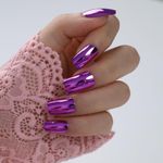 Press On Nails, Mirror Metal Stiletto Fake Nails, Stick on Nails, Short Coffin Square Medium Shape, Glue on Nails False Nails on 24PCS (Purple)