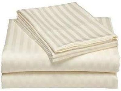 BALAJI EXPORT 100% Egyptian Cotton 800 Thread Count Sateen Finish Striped Luxuries Hotel Quality, 3 Piece Flat Bed Sheets (1 Flat Bedsheet and 2 Pillowcase) Single Size Ivory Stripe