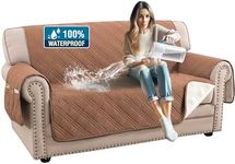 H.VERSAILTEX 100% Waterproof Sofa Covers for 2 Cushion Couch Modern Sofa Covers Waterproof and Washable Thick Soft Couch Cover for Dogs with Elastic Straps (Loveseat, Terracotta/Beige)