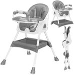 UBRAVOO 3-in-1 Baby High Chair Foldable Portable Baby Dining Chairs Eat & Play Convertible High Chair with Five-point Snap Button,Double-layer Dinner Plate and Toy Rack (Grey)
