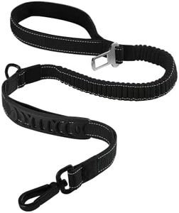 2 in 1 Dog Lead & Car Seat Belt, 150cm Reflective Anti-Shock Bungee Dog Leash with 2 Handles for Medium/Large Dogs - Pet Car Safety Harness (Black)