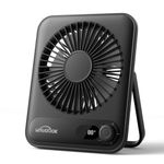 WHATOOK Mini Desk Fan USB: 2000mAh Rechargeable Ultra Quiet 1-100 Speeds Desktop Fans with LED Display, 3-10H Runtime, Child-Safe Grille Cooling Small Portable Table-Fan for Home, Office & Travel