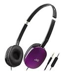 JVC Violet Flat Foldable Colorful Flats On Ear Headphones with Remote and Microphone, 3.94 Foot Gold Plated 3.5mm Slim Plug - HAS160MV