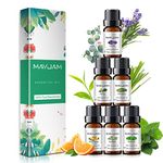 MAYJAM Essential Oils Set 6 x 10 mL, Eucalyptus, Lavender, Sweet Orange, Lemongrass, Peppermint, Tea Tree for Diffuser, Humidifier, DIY, Home，Wardrobes