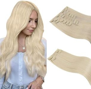 Sunny Hair Clip in Hair Extensions Real Human Hair 28 Inch 195g Thick Remy Hair Extensions Clip ins Human Hair for Women Platinum Blonde Full Head