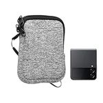 kwmobile Neoprene Phone Pouch Size XXS - 3/3,5" - Mini Universal Cell Sleeve Mobile Bag with Zipper, Wrist Strap - Light Grey Matte/White