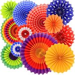 Birthday Decorations Party Decorations Paper Fans - 12 pcs Colorful Fiesta Paper Fan for Birthday Wedding Carnival Baby Shower Home Decor - for Boys and Girls Party Supplies