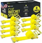 E Track Ratchet Straps Cargo Tie-Downs, (Pack of 8) 2 x 12 Heavy Duty Yellow Tie-Down Rachet Straps, Strong Ratchet Strap, E Track Spring Fittings, Tie Down Motorcycle