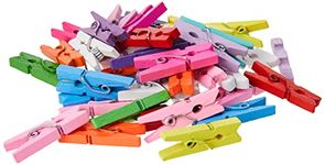 SHATCHI 100 Wooden Mini Clothes Pegs Arts & Crafts Mini Clips Natural Scrapbooking Photo Small Crafts Weddings Parties Baby Showers Photos 25mm Assorted Coloured