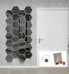 Bikri Kendra Art Bk 21N03 3D Hexagon Acrylic Decorative Mirror Wall Mount Stickers With Glass Frame (Black) -28, Hexagonal, Framed