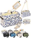 FifthStart Multiuse Cleaning Caddy with Waist & Shoulder Strap - Diaper Caddy - 9 Pockets & Easily Cleaned - Easy Clean Beach bag with Mesh Base & Adjustable Compartments (Blue Floral, Large)