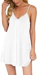 AUHEGN Nightgown for Women Loose Sleepwear V Neck Pajama Dress Soft Nightshirt Sleeveless Nightdress Chemise, White, Medium