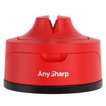 AnySharp Evo Knife Sharpener, Hands-Free Safety, PowerGrip Suction, Safely Sharpens All Kitchen Knives, Ideal for Hardened Steel & Serrated, World's Best, Compact, One Size, Red
