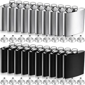 20 Pieces 6 oz Stainless Steel Flask with Funnel Hip Flask for Liquor Leak Proof Camping Drinking Pocket Flasks Black and Silver Flask Set for Men Groomsmen Bridal Women Wedding Party Supplies