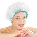 mikimini White Shower Cap for Long Hair 1 Pack Waterproof Mold Resistant Washable Hair Caps for Women and Girls Super Cute and Extra Large