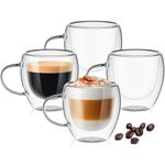 Dyserbuy Espresso Cups, Espresso Cups Set of 4, 2.8oz Double Wall Insulated Glass Coffee Mugs with Handle, Drinking Coffee Glasses Nespresso Cup