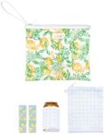 Lilly Pulitzer Water Resistant Vinyl Beach Day Pouch, Zipper Bag Includes Drink Hugger, Small Pouch, and Towel Clips, Make Lemonade