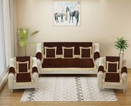 Dazzling DECOR Velvet Sofa Cover with Arm Cover and Cushion Covers Set of 5 Seater - Sofa Covers 3 Seater and 2 Seater Full Cover Set for Couch Seat - Heavy Fabric Sofa Slip Protector, 2801_Brown