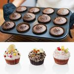 ANDREW JAMES Carbon Steel Cup Cake Tray for 12 Muffins Bakeware Tray 12 Cavity (Non-Stick Baking Tray)