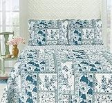 Foral Patchwork Vintage Country Cottage Style Bedspread Coverlet Quilt Bed Throw Including Pillow Shams Covers (Nevada)